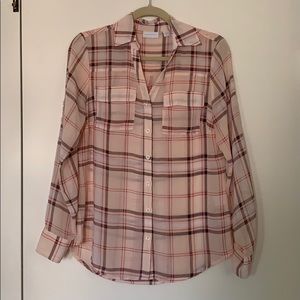 Sheer plaid button down blouse